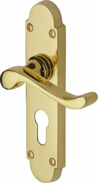 Click Here To Enlarge This Photo Of S607.48-PB Heritage Brass Door Handle For Euro Profile Plate Savoy Design Polished Brass Finish