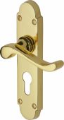 S607.48-PB Heritage Brass Door Handle For Euro Profile Plate Savoy Design Polished Brass Finish