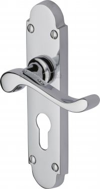 Click Here To Enlarge This Photo Of S607.48-PC Heritage Brass Door Handle For Euro Profile Plate Savoy Design Polished Chrome Finish