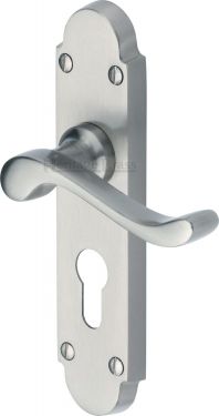 Click Here To Enlarge This Photo Of S607.48-SC Heritage Brass Door Handle For Euro Profile Plate Savoy Design Satin Chrome Finish