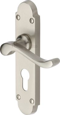 Click Here To Enlarge This Photo Of S607.48-SN Heritage Brass Door Handle For Euro Profile Plate Savoy Design Satin Nickel Finish
