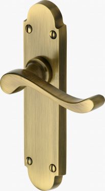 Click Here To Enlarge This Photo Of S610-AT Heritage Brass Door Handle Lever Latch Savoy Design Antique Brass Finish