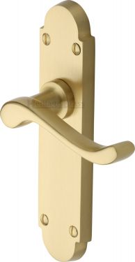 Click Here To Enlarge This Photo Of S610-SB Heritage Brass Door Handle Lever Latch Savoy Design Satin Brass Finish