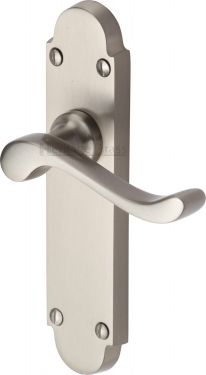 Click Here To Enlarge This Photo Of S610-SN Heritage Brass Door Handle Lever Latch Savoy Design Satin Nickel Finish