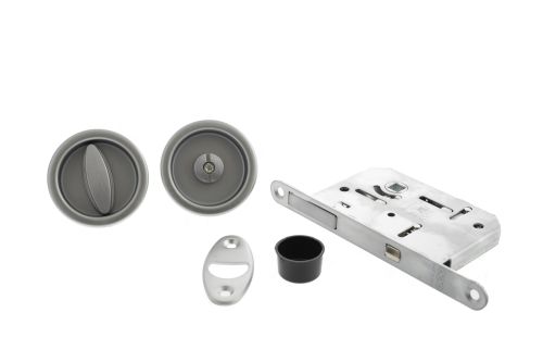Click Here To Enlarge This Photo Of B046815034 - AGB Sliding Door Bathroom Lock Set with Round Flush Handle - Satin Chrome