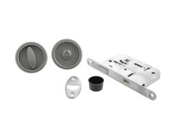 B046815034 - AGB Sliding Door Bathroom Lock Set with Round Flush Handle - Satin Chrome
