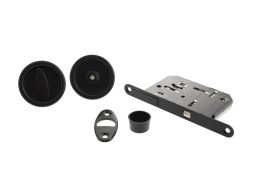 B046815093 - AGB Sliding Door Bathroom Lock Set with Round Flush Handle - Matt Black