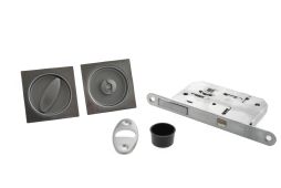 B046515034 - AGB Sliding Door Bathroom Lock Set with Square Flush Handle - Satin Chrome