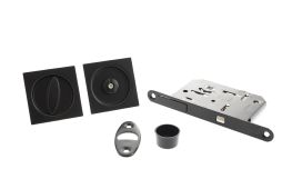 B046515093 - AGB Sliding Door Bathroom Lock Set with Square Flush Handle - Matt Black