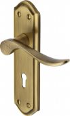 SAN1400-AT Heritage Brass Door Handle Lever Lock Sandown Design Antique Brass Finish