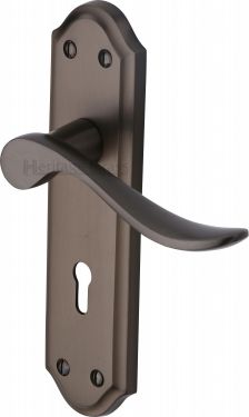Click Here To Enlarge This Photo Of SAN1400-MB Heritage Brass Door Handle Lever Lock Sandown Design Matt Bronze Finish