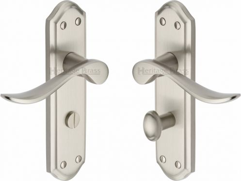 Click Here To Enlarge This Photo Of SAN1430-SN Heritage Brass Door Handle For Bathroom Sandown Design Satin Nickel Finish
