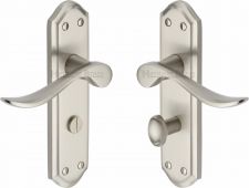 SAN1430-SN Heritage Brass Door Handle For Bathroom Sandown Design Satin Nickel Finish