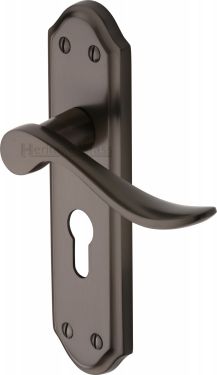 Click Here To Enlarge This Photo Of SAN1448-MB Heritage Brass Door Handle For Euro Profile Plate Sandown Design Matt Bronze Finish