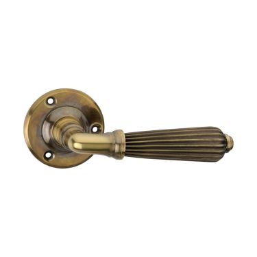 Click Here To Enlarge This Photo Of SB1107AB - Spira Brass Regency Lever Handle on Round Rose - Aged Brass
