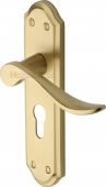 SAN1448-SB Heritage Brass Door Handle For Euro Profile Plate Sandown Design Satin Brass Finish