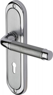 Click Here To Enlarge This Photo Of SAT1000-AP Heritage Brass Door Handle Lever Lock Saturn Design Apollo Finish