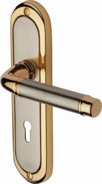 Click Here To Enlarge This Photo Of SAT1000-JP Heritage Brass Door Handle Lever Lock Saturn Design Jupiter Finish