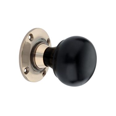 Click Here To Enlarge This Photo Of SB2120AB - Spira Brass Ebony Bun Rim/Mortice Door Knobs - Aged Brass