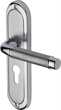 Click Here To Enlarge This Photo Of SAT1048-AP Heritage Brass Door Handle For Euro Profile Plate Saturn Design Apollo Finish