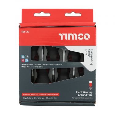 Click Here To Enlarge This Photo Of TIMCO 468133 - 6pc Premium Stubby Screwdriver Set