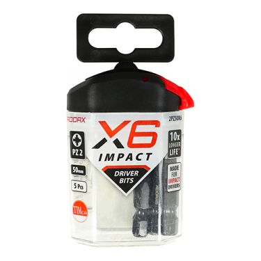 Click Here To Enlarge This Photo Of TIMCO 2PZ50X6 - X6 Impact Pozi Driver Bits No.2 x 50mm (5pcs)