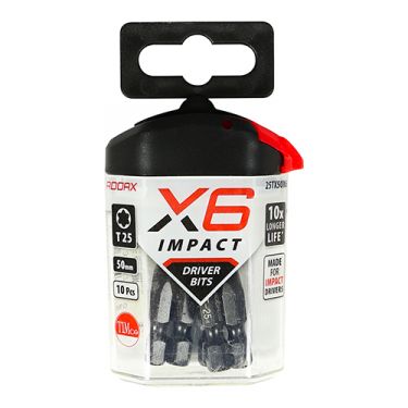 Click Here To Enlarge This Photo Of TIMCO 25TX50X6 - X6 Impact TX Drive Driver Bits TX25 x 50mm (5pcs)