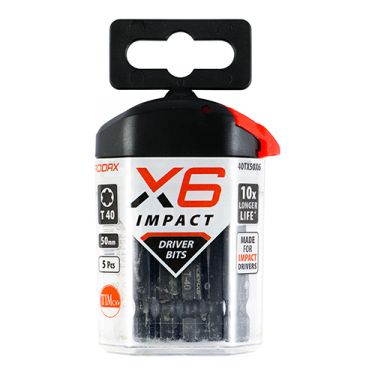 Click Here To Enlarge This Photo Of TIMCO 40TX50X6 - X6 Impact TX Drive Driver Bits TX40 x 50mm (5pcs)