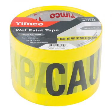 Click Here To Enlarge This Photo Of TIMCO WPT100 - 70mm x 100m Yellow & Black Wet Paint Tape