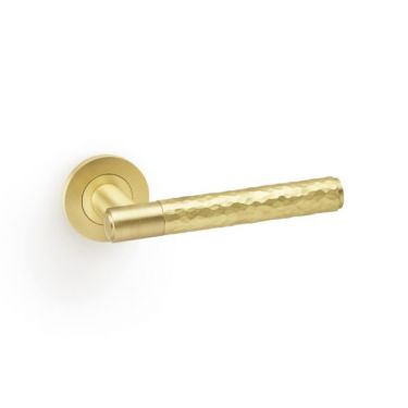 Click Here To Enlarge This Photo Of AW223SB - Alexander & Wilks Spitfire Hammered Lever on Round Rose - Satin Brass