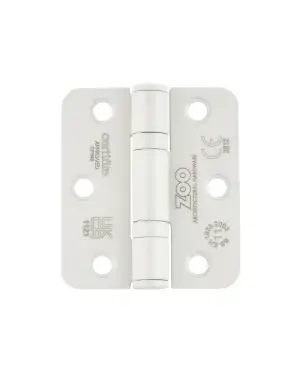 Click Here To Enlarge This Photo Of ZHSS7667R-PCW - Zoo Hardware Grade 11 CE Fire Rated Ball Bearing Hinges (Radius) 76 x 67 x 2.5mm - Powder Coated White