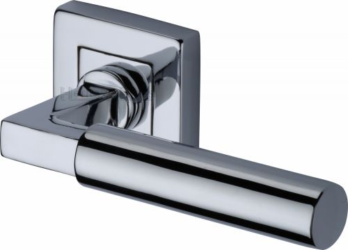 Click Here To Enlarge This Photo Of SQ1926-PC Heritage Brass Door Handle Lever on Rose Bauhaus Sq Design Polished Chrome Finish