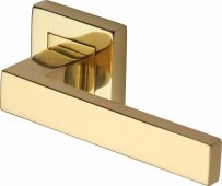 SQ5420-PB Heritage Brass Door Handle Lever Latch on Square Rose Delta Sq Design Polished Brass Finish