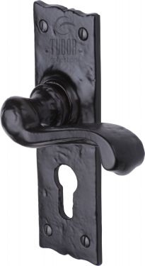 Click Here To Enlarge This Photo Of TC148 M.Marcus The Tudor Collection Door Handle For Euro Profile Plate Shropshire Design Black Iron