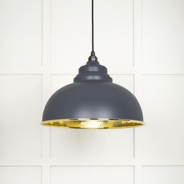 Click Here To Enlarge This Photo Of 49521SL From The Anvil Hammered Brass Harborne Pendant in Slate Hammered Brass