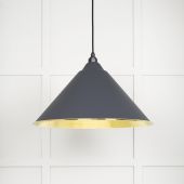 49523SL From The Anvil Hammered Brass Hockley Pendant in Slate Hammered Brass