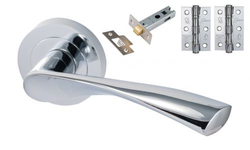 Click Here To Enlarge This Photo Of Eclipse 24621 'Monza' Polished Chrome Round Rose Lever Pack c/w Grade 7 Ball Bearing Hinges & Tubular Mortice Latch