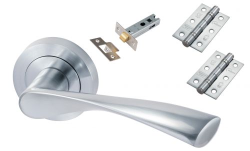Click Here To Enlarge This Photo Of Eclipse 24622 'Monza' Satin Chrome Round Rose Lever Pack c/w Grade 7 Ball Bearing Hinges & Tubular Mortice Latch