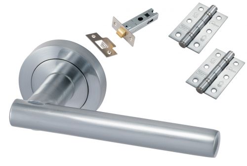 Click Here To Enlarge This Photo Of Eclipse 24624 'Corvette' Satin Chrome Round Rose Lever Pack c/w Grade 7 Ball Bearing Hinges & Tubular Mortice Latch
