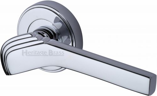 Click Here To Enlarge This Photo Of TIF1926-PC Heritage Brass Door Handle Lever on Rose Tiffany Design Polished Chrome Finish