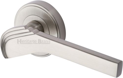 Click Here To Enlarge This Photo Of TIF1926-SN Heritage Brass Door Handle Lever on Rose Tiffany Design Satin Nickel Finish
