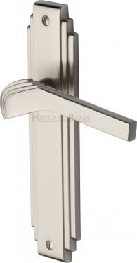 Click Here To Enlarge This Photo Of TIF5210-SN Heritage Brass Door Handle Lever Latch Tiffany Design Satin Nickel Finish
