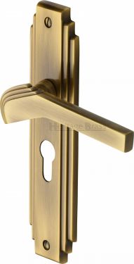 Click Here To Enlarge This Photo Of TIF5248-AT Heritage Brass Door Handle Euro Profile Plate Tiffany Design Antique Brass Finish