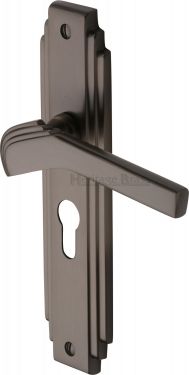 Click Here To Enlarge This Photo Of TIF5248-MB Heritage Brass Door Handle Euro Profile Plate Tiffany Design Matt Bronze Finish