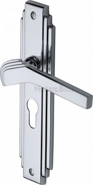 Click Here To Enlarge This Photo Of TIF5248-PC Heritage Brass Door Handle Euro Profile Plate Tiffany Design Polished Chrome Finish