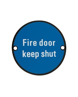Click Here To Enlarge This Photo Of ZSS09-PCB - Zoo Hardware 76mm 'Fire Door Keep Shut' Disc Signage - Powder Coated Black