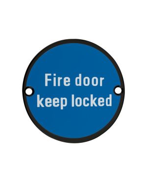 Click Here To Enlarge This Photo Of ZSS10-PCB - Zoo Hardware 76mm 'Fire Door Keep Locked' Disc Signage - Powder Coated Black