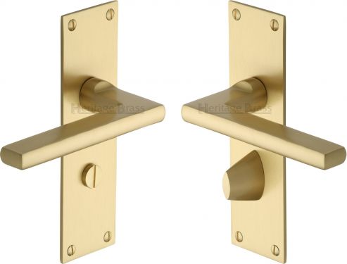 Click Here To Enlarge This Photo Of TRI1330-SB Heritage Brass Door Handle Bathroom Set Trident Design Satin Brass Finish