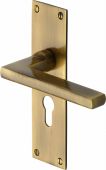 TRI1348-AT Heritage Brass Door Handle Euro Profile Plate Trident Design Antique Brass Finish