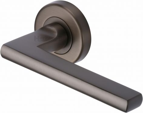 Click Here To Enlarge This Photo Of TRI1352-MB Heritage Brass Door Handle Lever on Rose Trident Design Matt Bronze Finish